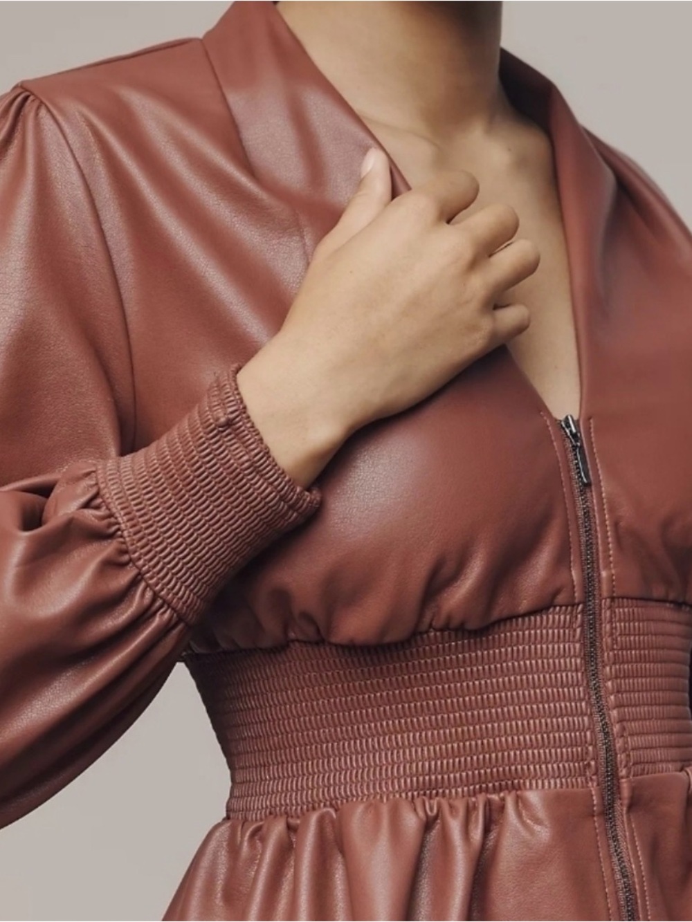 Anthropologie Maeve The Tommie Vegan Leather Zip Front Shirt Plum Wine Sz Small - Picture 2 of 12